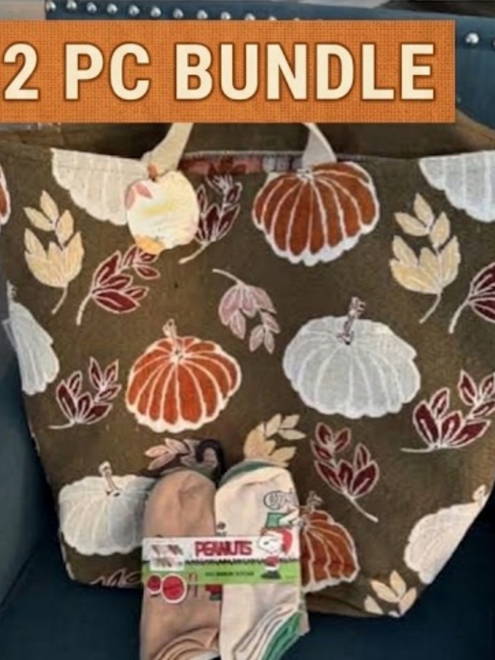 Pumpkin Print Tote Bag nwt & peanuts 10 of socks nwt lrg tote
